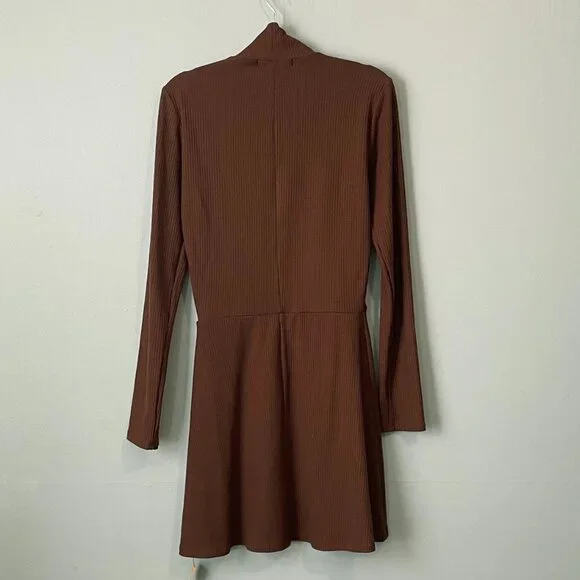New Reformation Maya Tencel Ribbed Mockneck Dress Cafe Brown XS - Picture 3 of 8